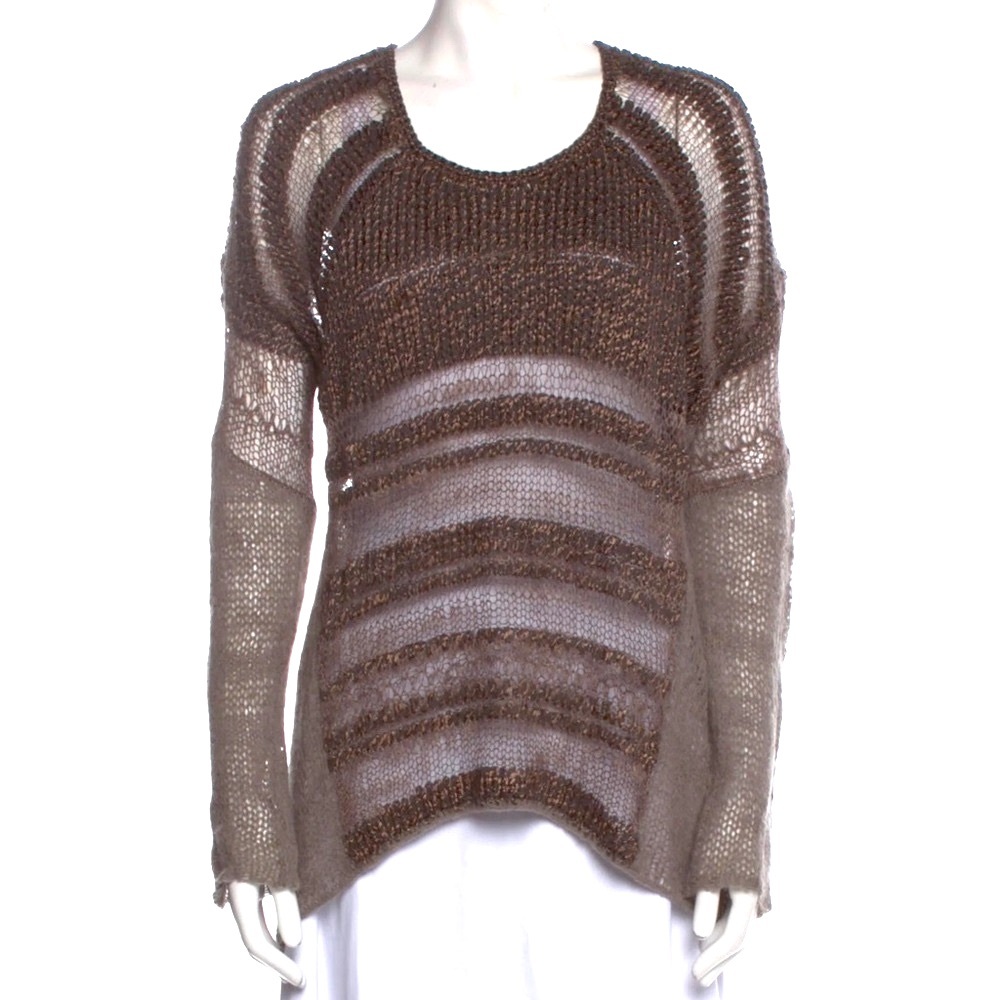 Helmut Lang Distressed Brown Knit Sweater